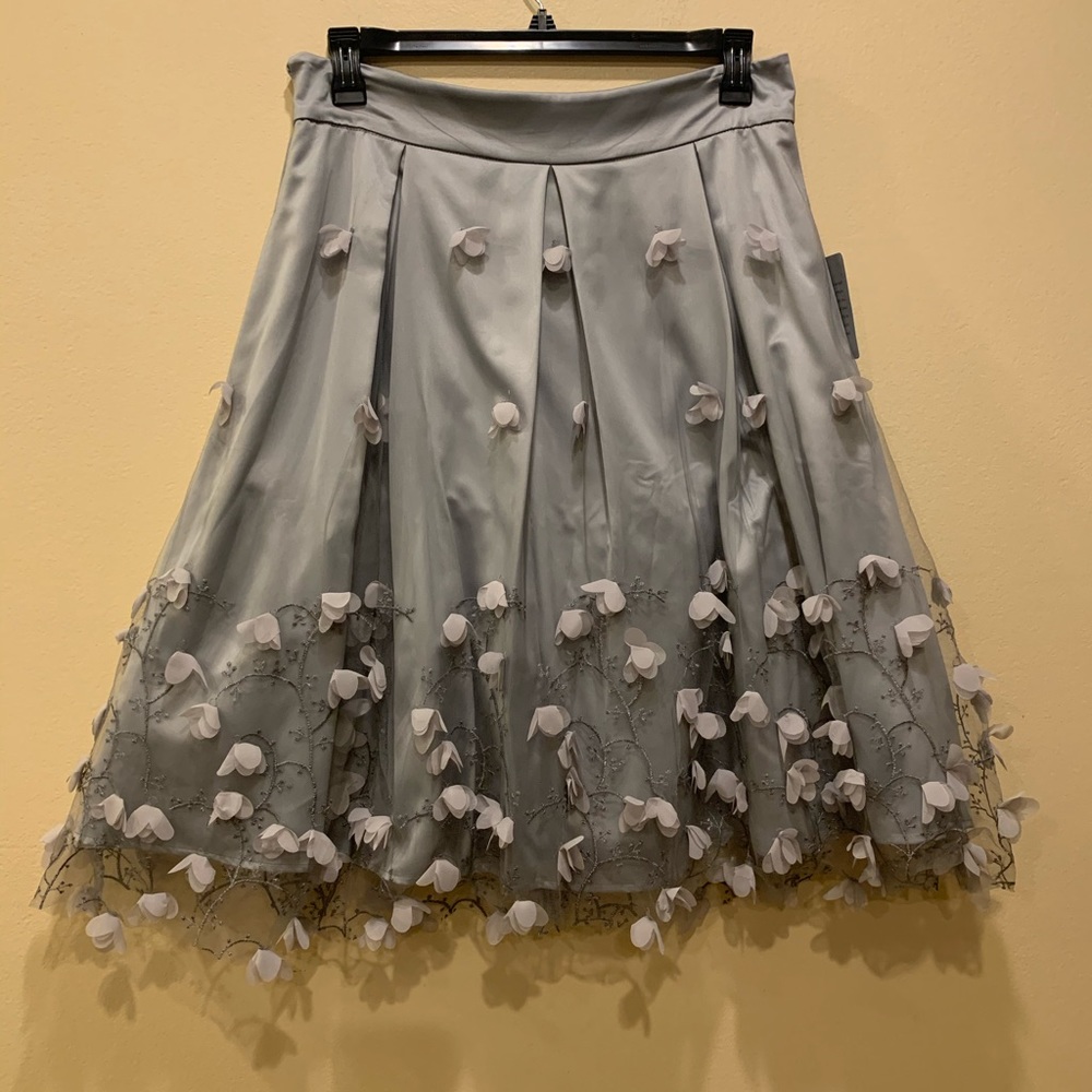 Eliza J Grey Flower Tulle Skirt